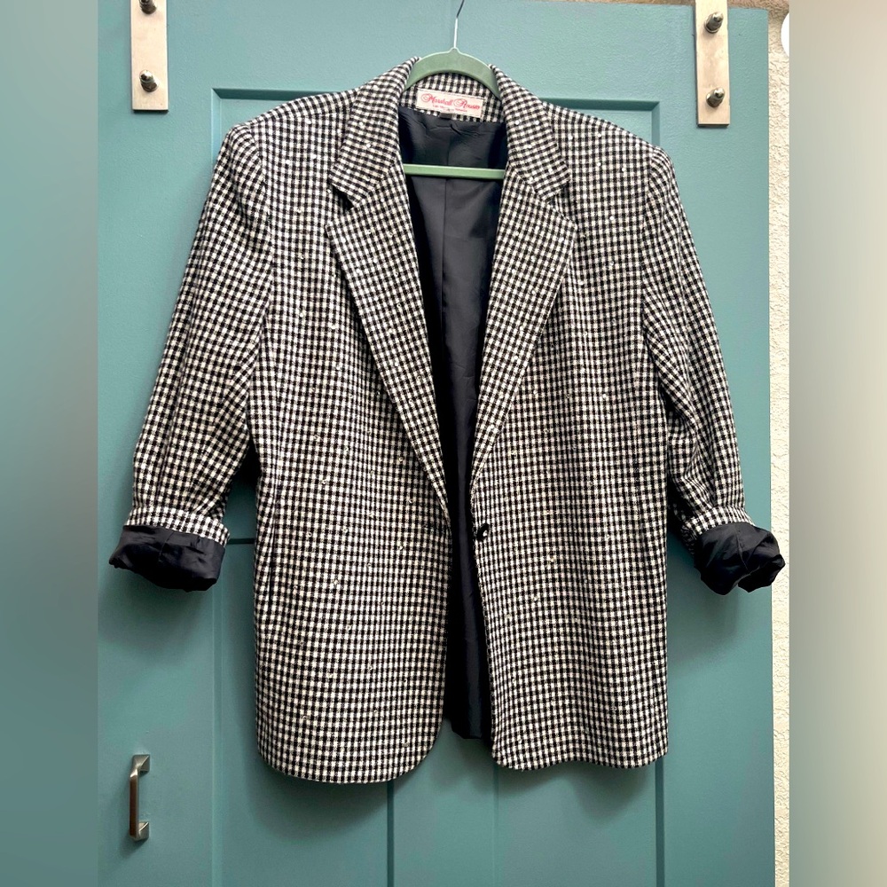 M102 // 1980s Vintage Marshall Rousso Herringbone Rhinestone Blazer // Large